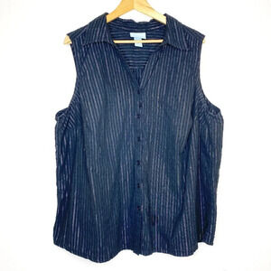 Liz & Me Silver Black Pinstripe Sleeveless Button Up Tank 2X Office Business